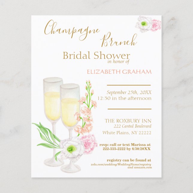 Champagne Brunch Inbjudningskort för möhippan budg (Framsida)