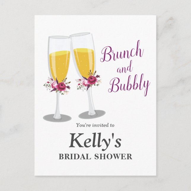 Champagne Brunch och Bubly-chestrar-födelsedag Inbjudan Vykort (Framsida)