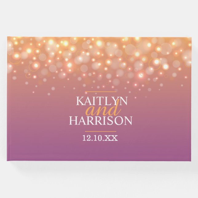 Champagne bubble bröllop tack orange lila gästböcker (Framsida)