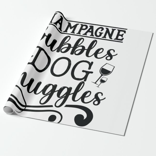 Champagne Bubbles & Hund Snuggles Presentpapper (Utrullad)