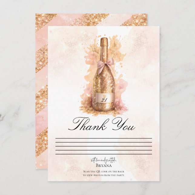 Champagne Bubbly & Gold Glitter Thank You Card Inbjudningar (Fram/baksida)