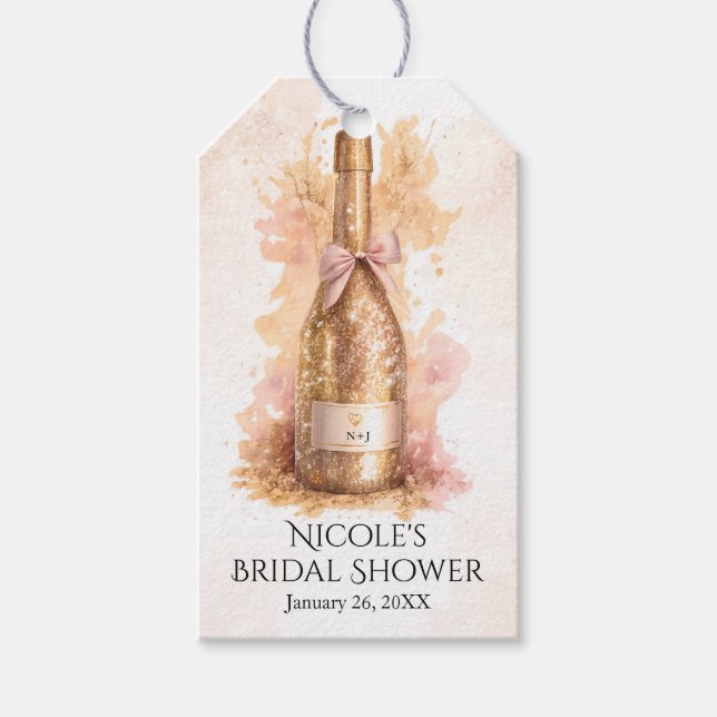 Champagne Bubbly & Guld Glitter Bröllopsfest Presentetikett (Framsidan)