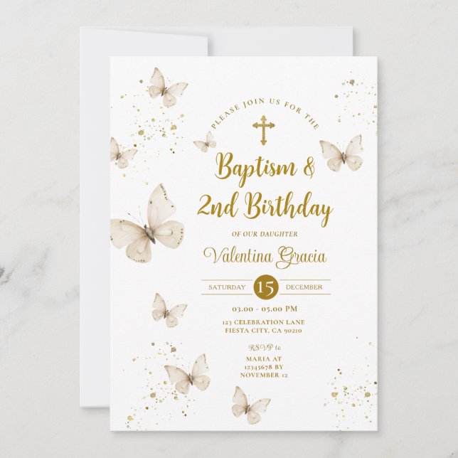 Champagne Butterfly Girl Birthday Baptism Kor Inbjudningar (Framsida)