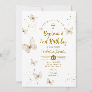 Champagne Butterfly Girl Birthday Baptism Kor Inbjudningar