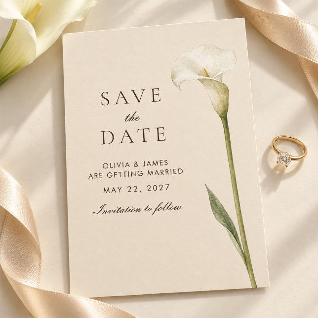 Champagne Calla Lily Bröllop Save the Date Spara Datumet (Champagne Calla Lily Wedding Save the Date)