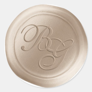 Champagne Calligraphy Monogram Vax Seal Stickers Runt Klistermärke