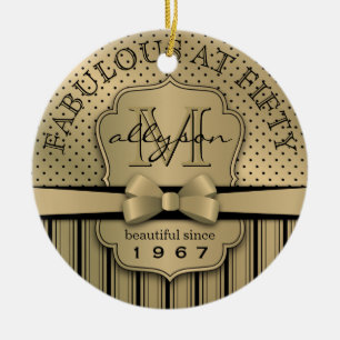 Champagne Champagne Guld Polka Dot Rand Bow 50:e f Julgransprydnad Keramik