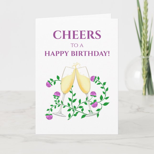 CHAMPAGNE CHEERS BIRTHDAY CARD KORT (Framsida)