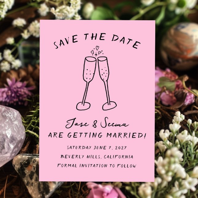 Champagne Cheers Hand plockade Cute Anpassningsbar Spara Datumet (Champagne Cheers Hand Drawn Cute Custom Save The Date
)