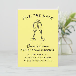 Champagne Cheers Hand plockade Cute Anpassningsbar Spara Datumet