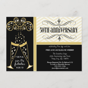 Champagne & Chevron 50-årsjubileums-inbjudningar Inbjudningar