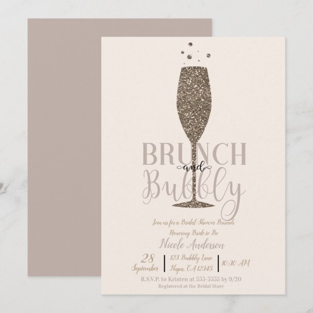 Champagne Chic Pricker Guld Bröllopsdusch Brunch Inbjudningar (Fram/baksida)
