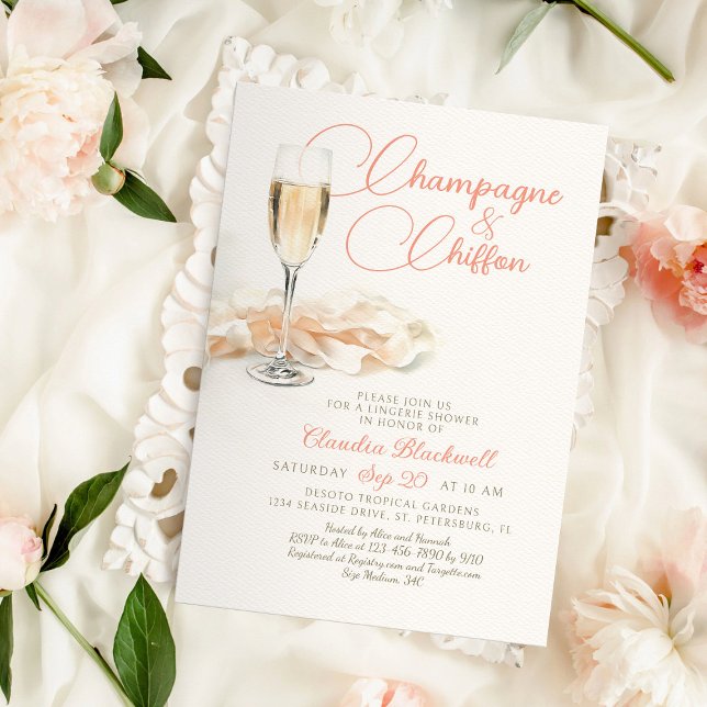 Champagne Chiffon Lingerie Shower-inbjudan Inbjudningar (Skapare uppladdad)