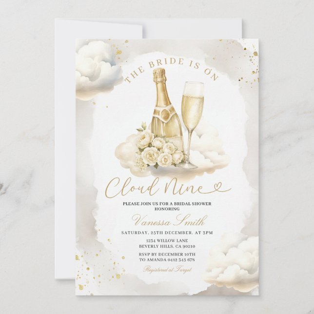 Champagne Cloud Nine Bridal Shower Invitation Inbjudningar (Framsida)