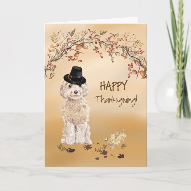 Champagne Cockapoo Funny Pilgrim Hat Thanksgiving Kort (Framsida)