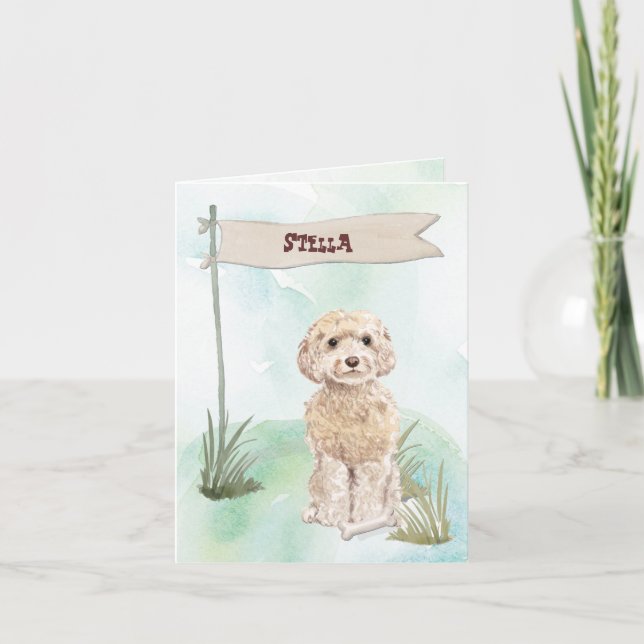 Champagne Cockapoo Grattis på Ny Hund Anteckningskort (Framsida)