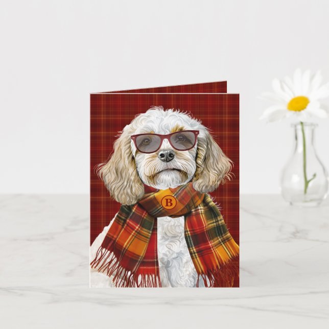 Champagne Cockapoo Hundvin Mönstertryckt Monogram Kort (Liten växt)
