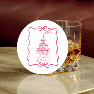 Champagne Cocktail Rosa Handritad Födelsedagsfest Underlägg Papper Rund