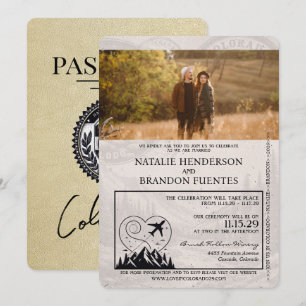 Champagne Colorado Passport Bröllop Inbjudningar