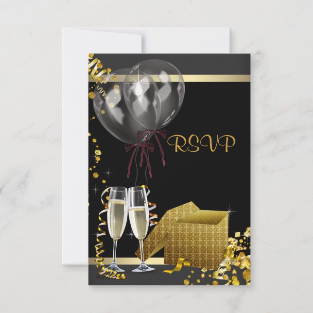 Champagne Confetti Black Guld Surprise Party OSA (Framsida)