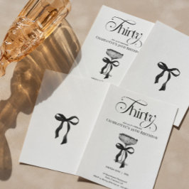 Champagne coupe Black Bow Birthday Party Invite Inbjudningar