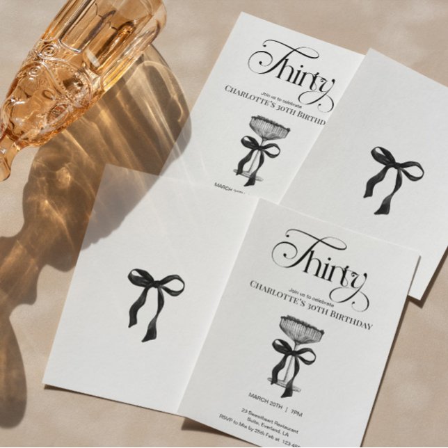 Champagne coupe Black Bow Birthday Party Invite Inbjudningar (Skapare uppladdad)