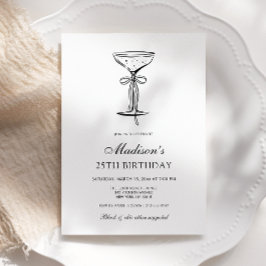 Champagne Coupe Elegant Bow Birthday Invitation Inbjudningar