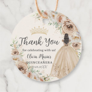 Champagne Cream Beige Blommigt Princess Quinceañer Gåvor Etiketter