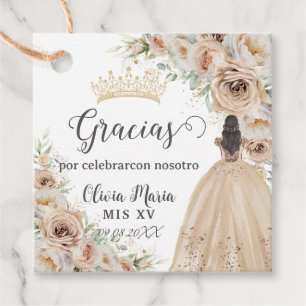 Champagne Cream Beige Blommigt Princess Quinceañer Gåvor Etiketter