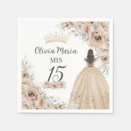 Champagne Cream Beige Blommigt Princess Quinceañer Pappersservett