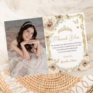 Champagne Cream Blommig Sweet Sixteen Quinceañera Tack Kort