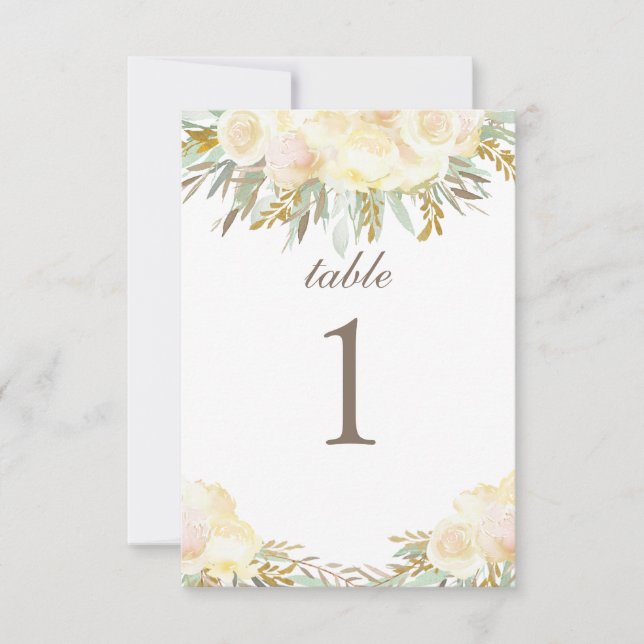 Champagne Cream Bröllopsbordskort | Blommig Inbjudningar (Framsida)