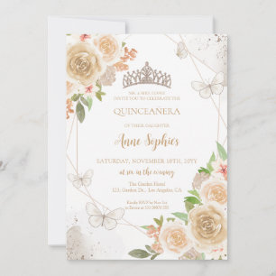 Champagne Creme Quinceañera Butterfly Tiara Inbjudningar
