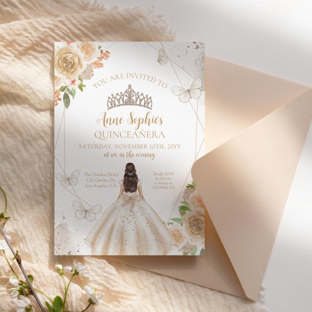 Champagne Creme Quinceañera Butterfly Tiara Inbjudningar (Skapare uppladdad)