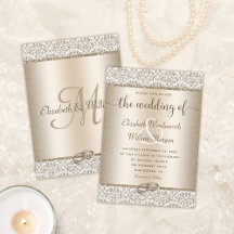Champagne Damask Glitter Monogram Elegant bröllop