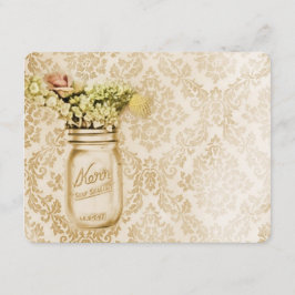 Champagne damast blomster mason kruka bröllop inbjudningar