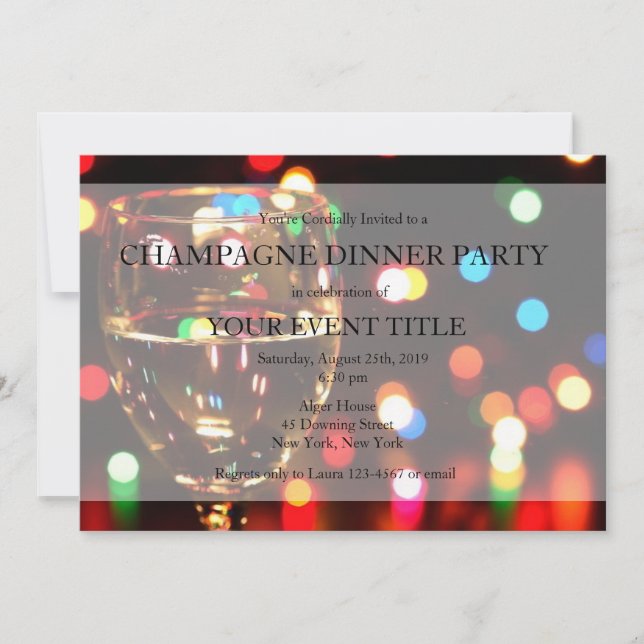 Champagne Dinner Party Bokeh Ljus Anpassningsbar I Inbjudningar (Framsida)