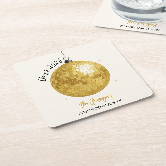 Champagne Disco Ball 2026 New Year Eve Underlägg Papper Kvadrat (Vinklad)