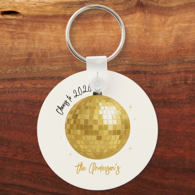 Champagne Disco Ball 2026 Nyårsafton Nyckelring (Framsida)