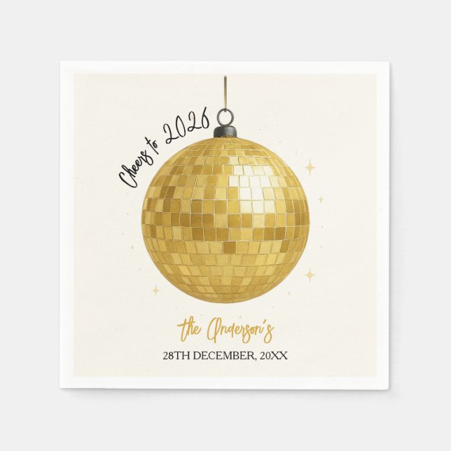 Champagne Disco Ball 2026 Nyårsafton Pappersservett (Framsidan)