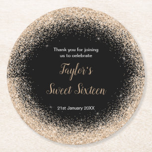 Champagne Dress Faux Glitter Sweet 16 Birthday Underlägg Papper Rund