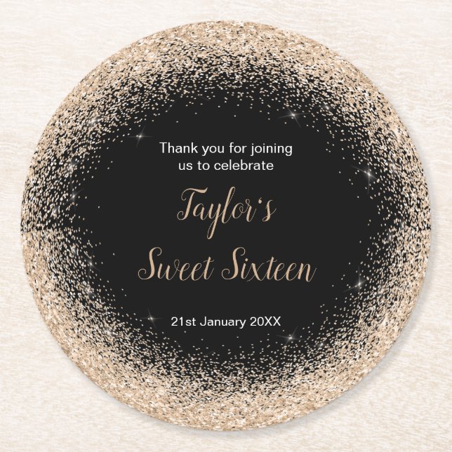 Champagne Dress Faux Glitter Sweet 16 Birthday Underlägg Papper Rund (Framsidan)