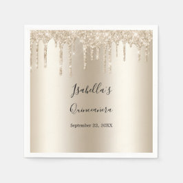 Champagne Dripping Glitter Elegant Quinceanera Pappersservett