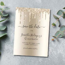 Champagne Dripping Glitter Quinceañera Spara Datumet