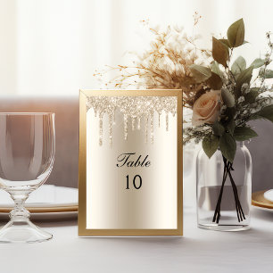 Champagne droppande glitter bröllopsbord nummer inbjudningar