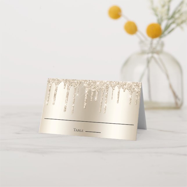 Champagne droppande glitter Elegant bröllop  Placeringskort (Framsida)