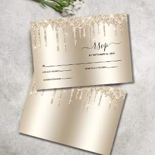Champagne droppande glitter elegant bröllops-RSVP OSA Kort
