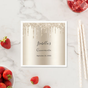 Champagne droppande glitter Elegant Quinceanera Pappersservett