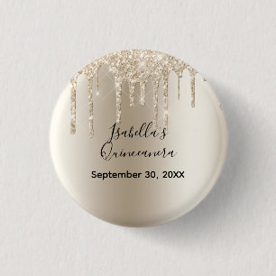 Champagne droppande glitter Quinceanera födelsedag Knapp