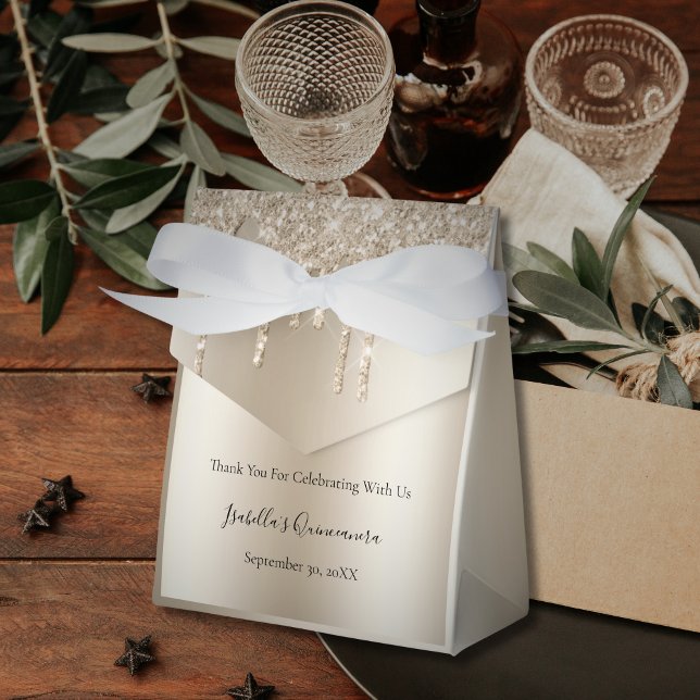 Champagne droppande glitter Quinceanera presentför Presentaskar (Champagne Dripping Glitter Favor Boxes for Weddings, Quinceanera's, Bridal Showers, and Birthday's)